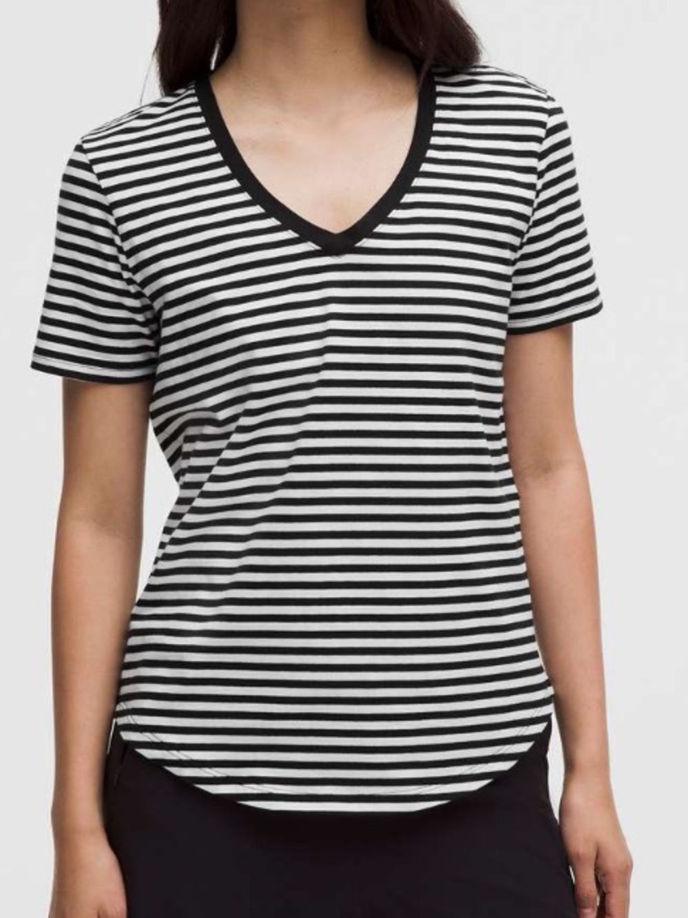 Lululemon Love V-Neck T-Shirt Narrow Bold Stripe Black White - Size 10